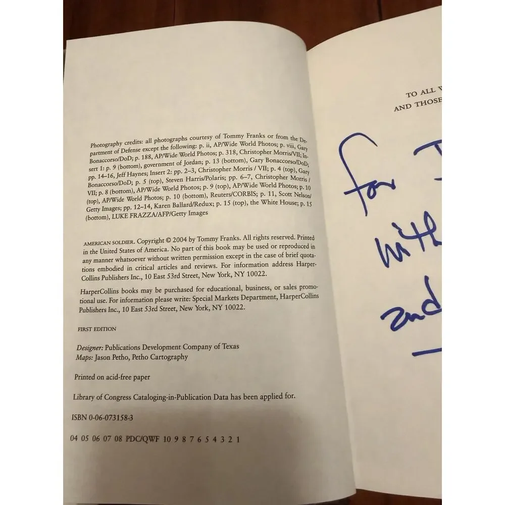 Gen Tommy Franks Signed Association Copy to Reuters Pentagon Reporter Jim Wolf